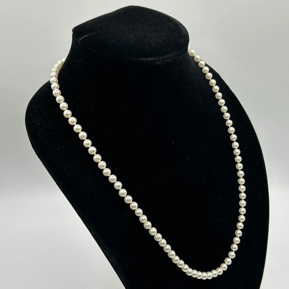 Vintage Faux Pearl Strand Necklace Fishhook Filigree Clasp Princess Length Bride